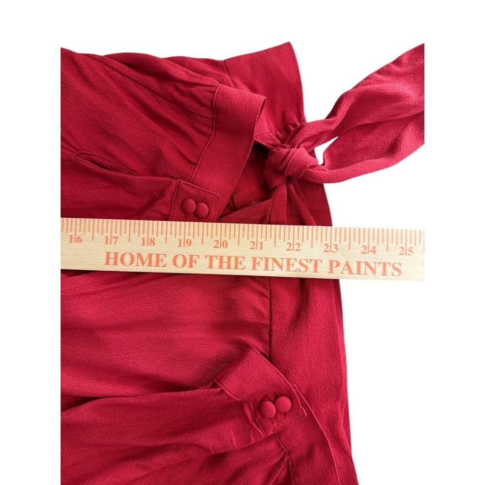 Madewell Red Viscose Wrap Tie Front Long Sleeve V Neck Blouse Top Womens Medium - Picture 11 of 12